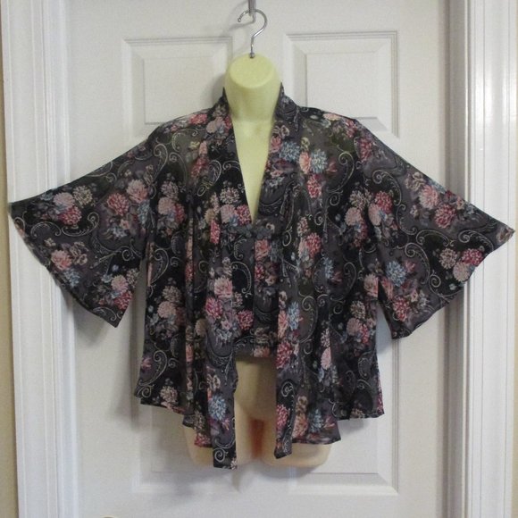 Cecico Romantic Floral Chiffon Kimono Top sz M NWT Ballet Wrap - Picture 1 of 11